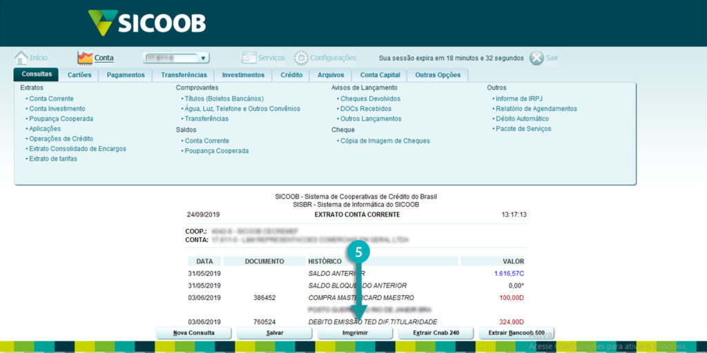 imprimindo o extrato bancário do sicoob